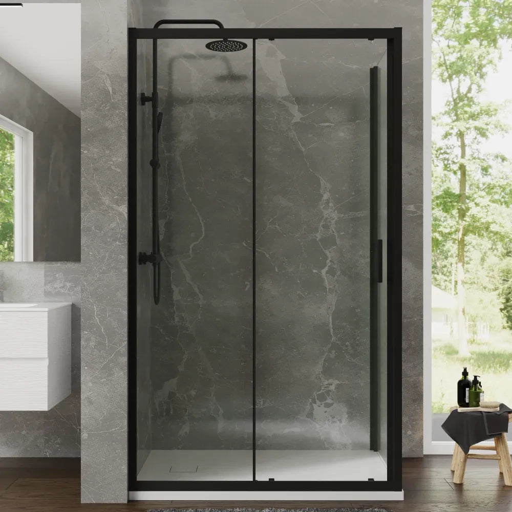 Box doccia 70x150 cm scorrevole profili nero opaco vetro temperato 6mm trasparente anticalcare h198 | Tahiti