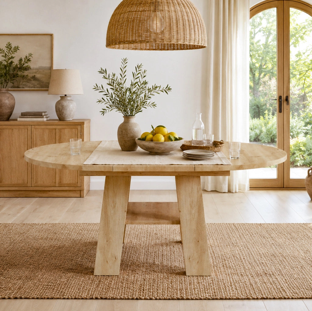 Tavolo da pranzo allungabile 110/150x110 cm in MDF color rovere con ripiano