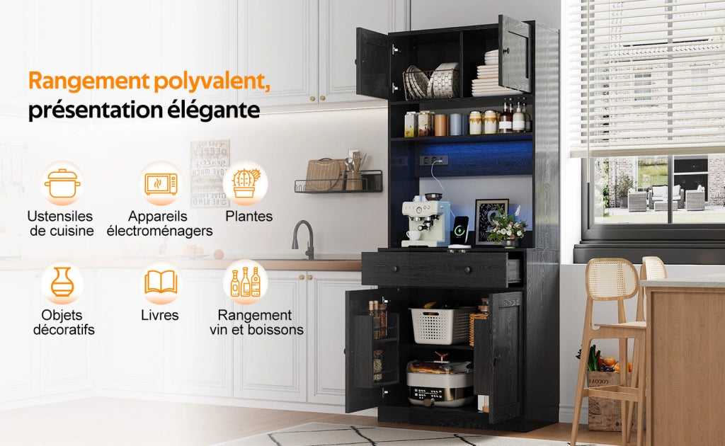 Mobile da cucina alti in MDF 180 cm con LED, prese integrate e grande cassetto