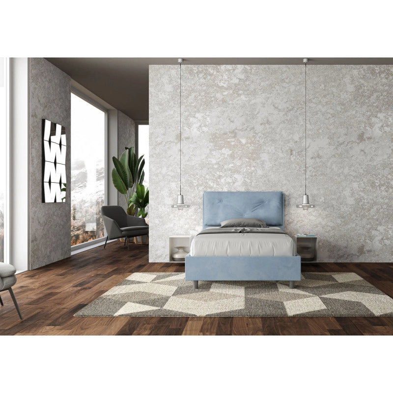 Letto imbottito Piazza e mezzo 130x190 cm Large - Con rete,Microfibra,Azzurro