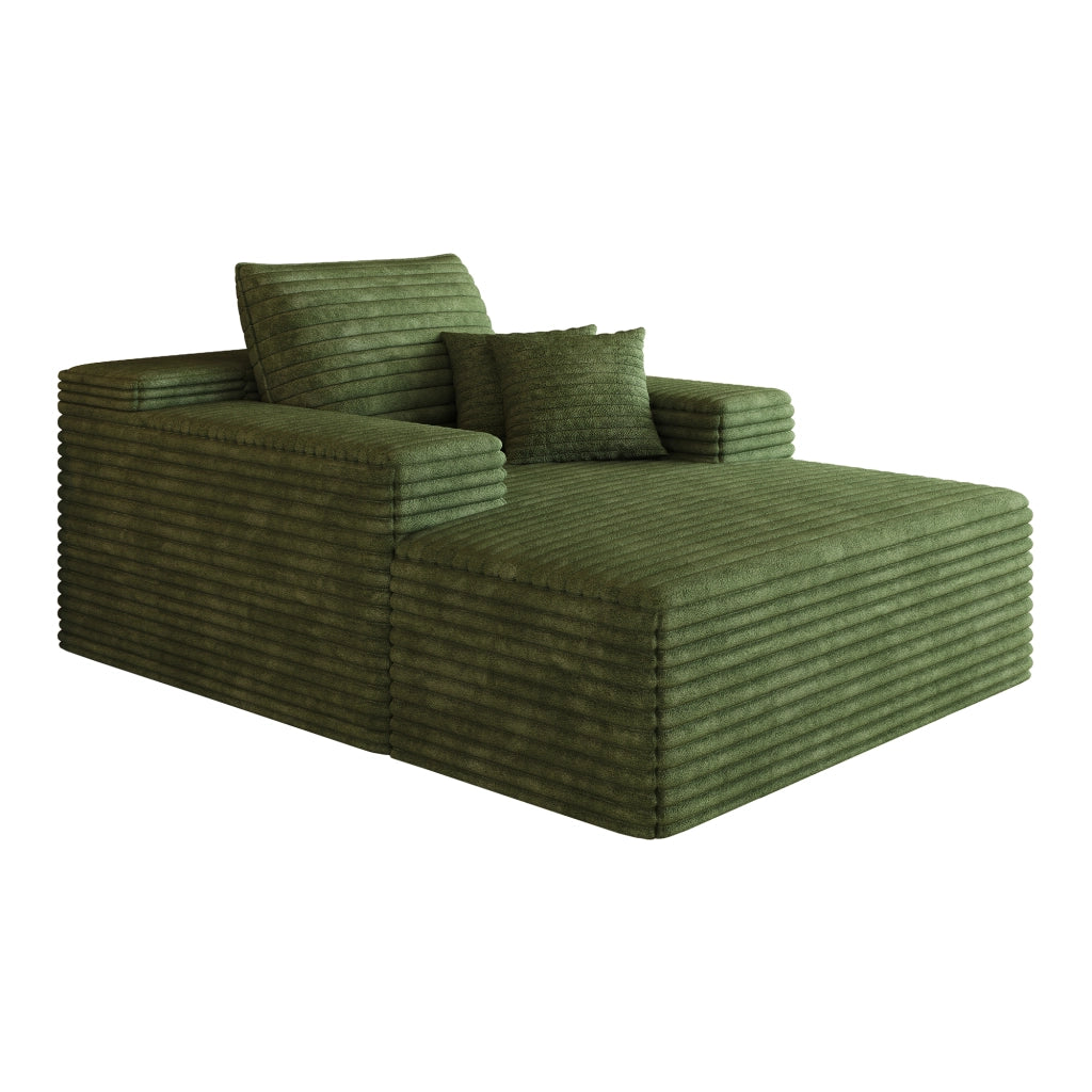 Chaise longue modulare con seduta profonda e schiuma elastica, senza montaggio, in tessuto a coste verde, 115×159 cm