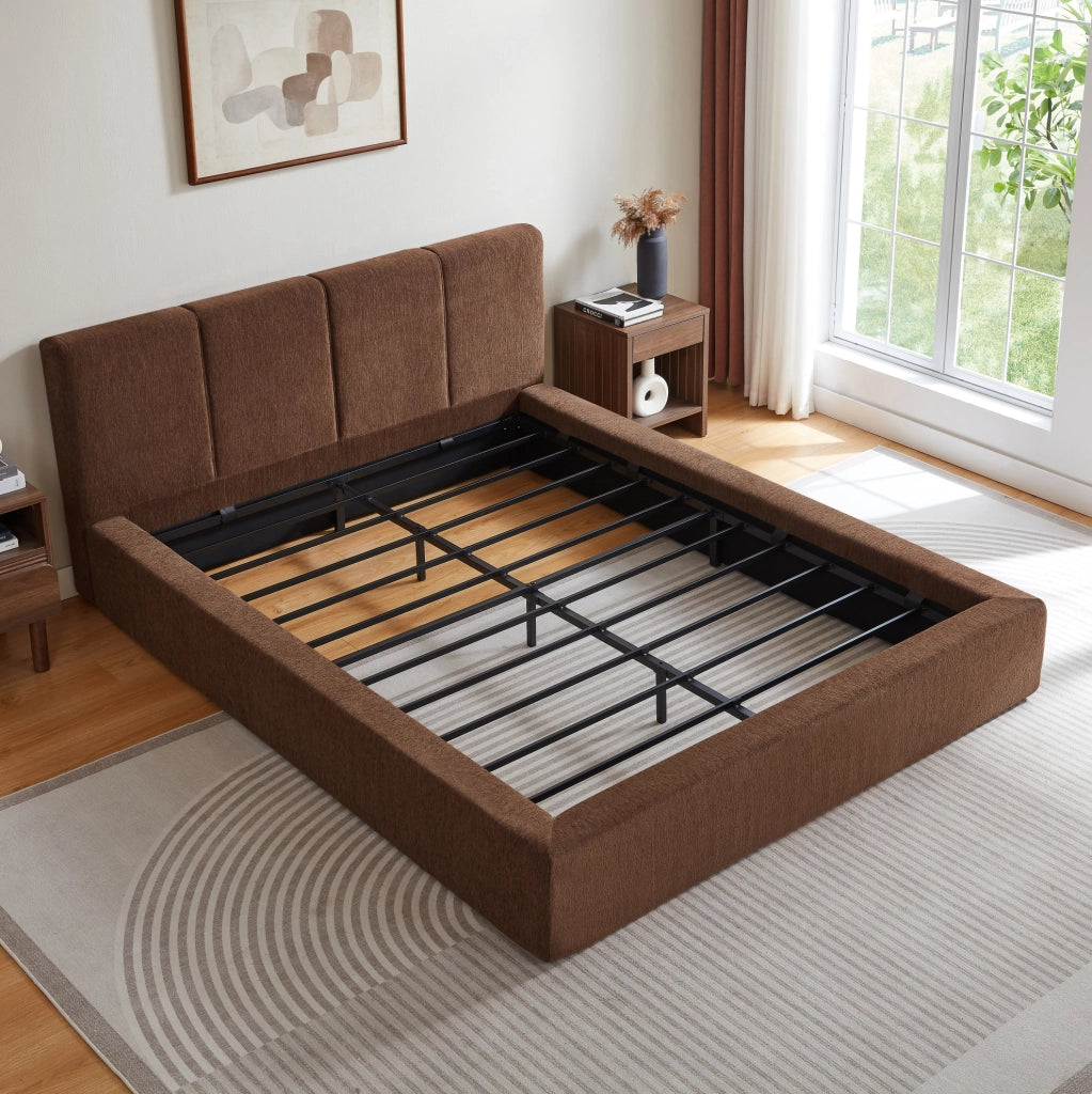 Struttura letto 140x200 cm con testiera imbottita e telaio in acciaio rinforzato, montaggio semplice, senza materasso