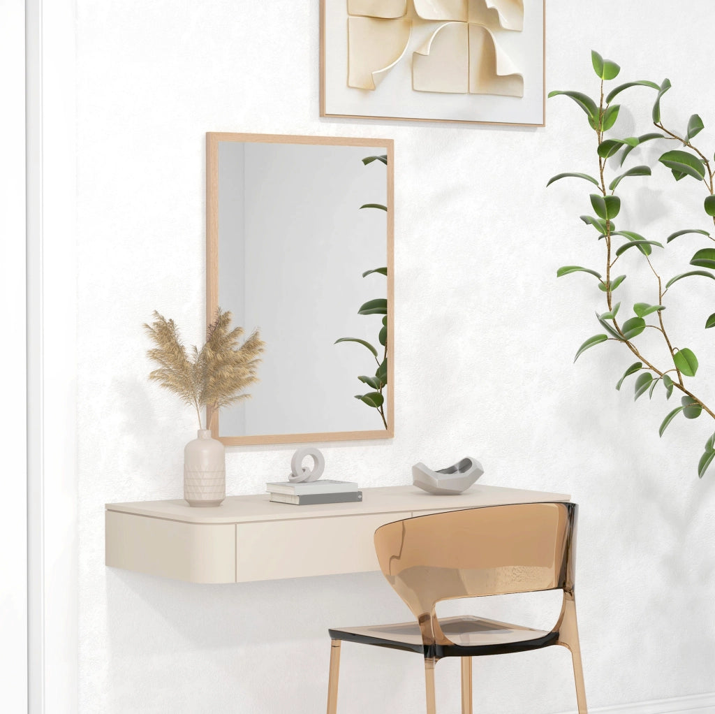 Specchio da parete 50x70 cm con 4 ganci, MDF naturale