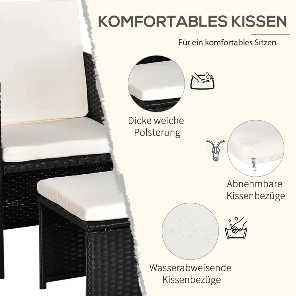 Set da Giardino 11 Pezzi in Polyrattan con Cuscini ¨C MINIMAL ¨C Nero