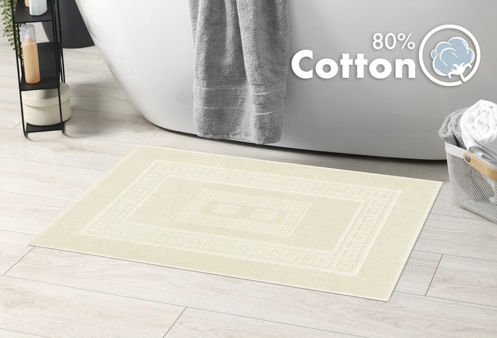 Tappeto Bagno Assorbente In Spugna Varie Misure Da Scendidoccia A Tappeto Grande Lavorazione Jacquard Tinta Unita Ricamo Cornice Lavabile Lavatrice Crema - TappetoBagno60x120
