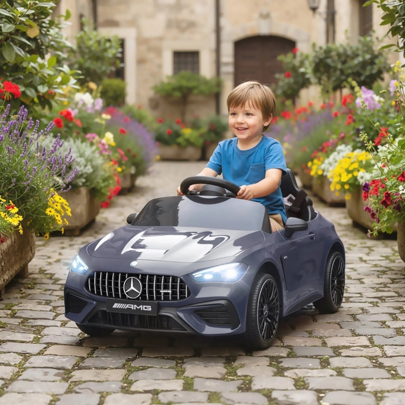 Macchina elettrica per bambini, design Mercedes, motore 12V, telecomando, luci a LED, musica, per bambini dai 3 ai 6 anni, colore grigio.
