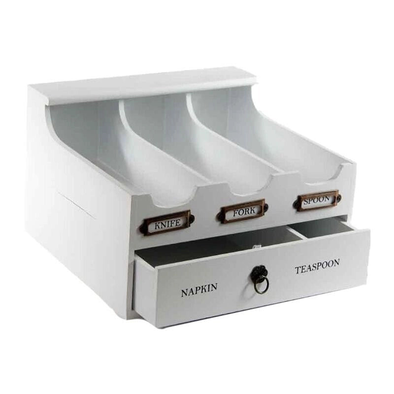PORTA POSATE IN LEGNO CON CASSETTO 26 X 24X 16 CM IN COLORE BIANCO