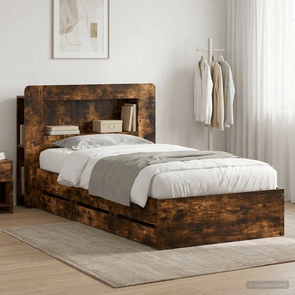 Struttura del letto con stoccaggio e testata Rovere Fumo 3434007