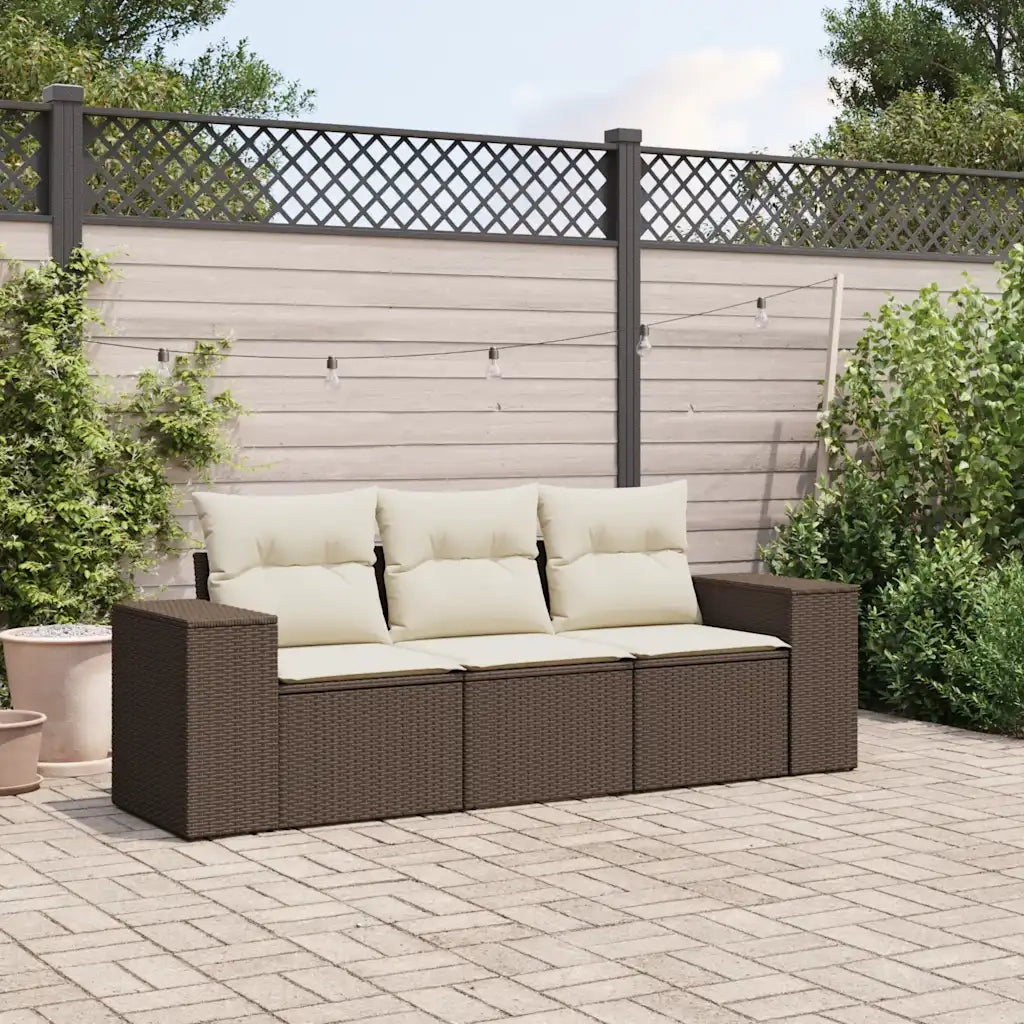 Set Divano da Giardino 3 pz con Cuscini-Sofa da Giardino-Divanetto da esterno Marrone in Polyrattan 827848