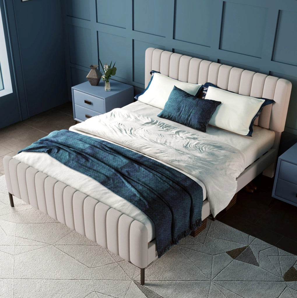 Letto imbottito 160x200 cm grigio-beige con rete e testiera regolabile