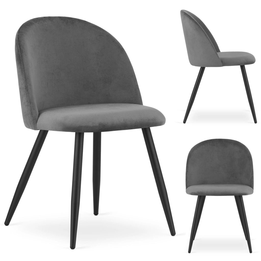 Set di 4 sedie Bello in velluto grigio scuro con gambe nere