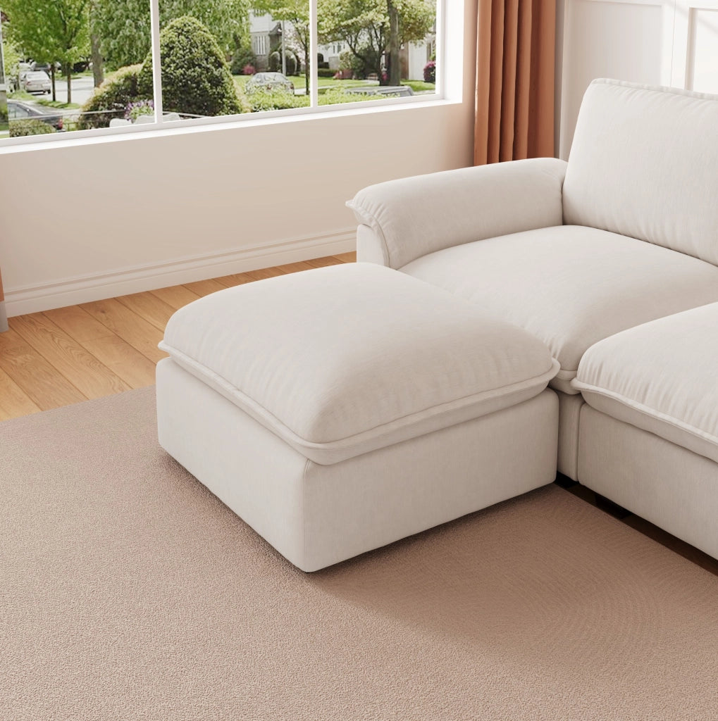 DIVANO Angolare 4 Posti con Ottomana 260x154 cm in Chenille Beige