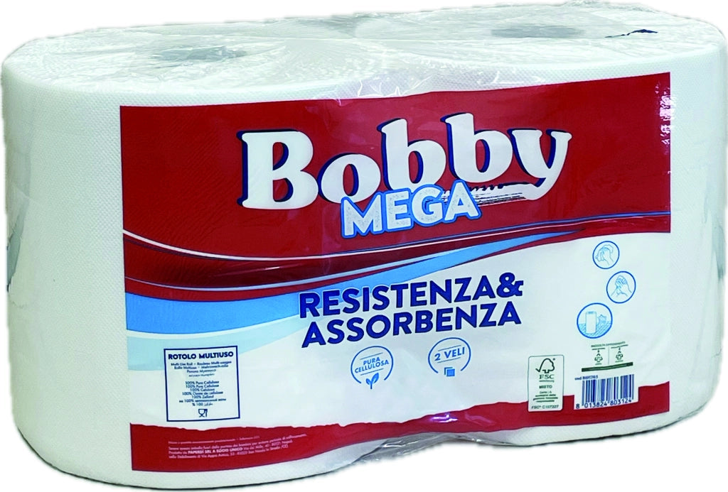 CARTA CELLULOSA BOBBY MEGA 334 strappi 2.00 rotoli