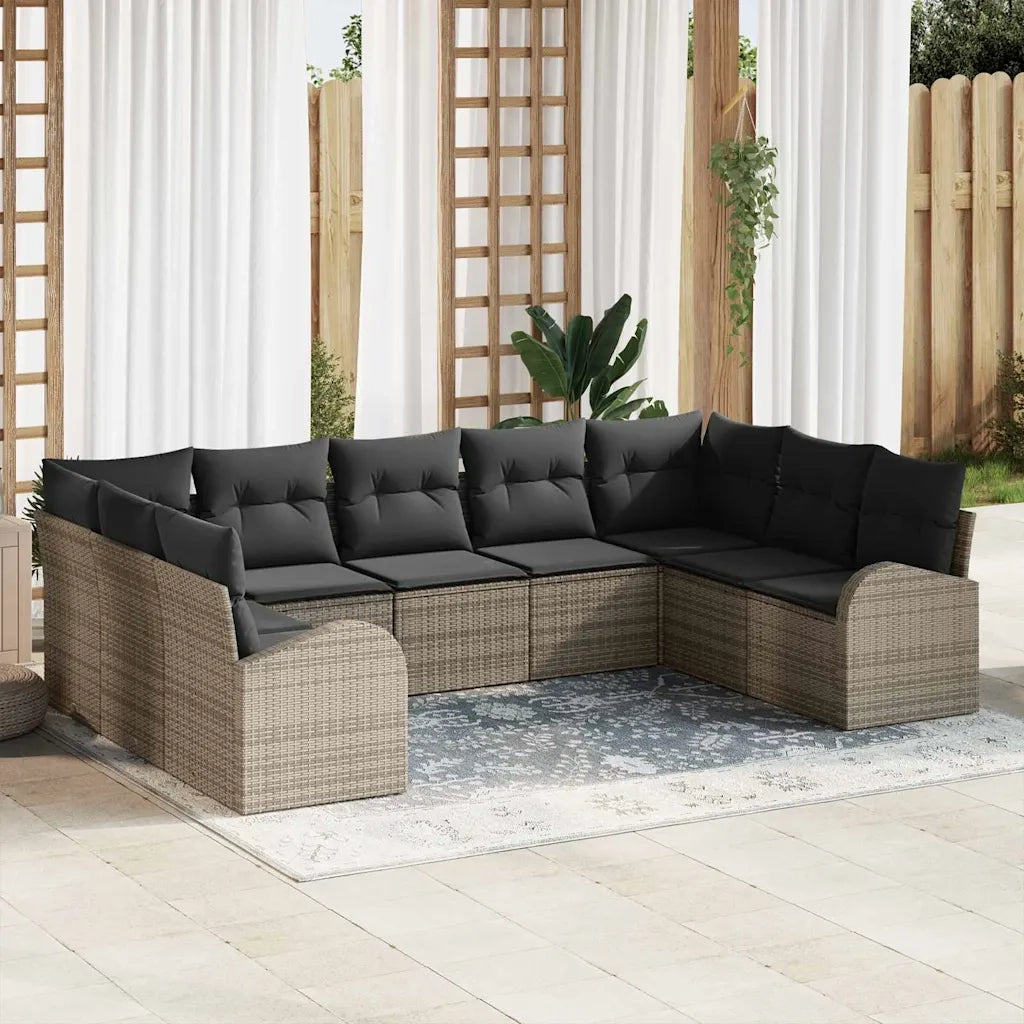 Set Divano da Giardino con cuscino 9 pcs Grigio polyrattan