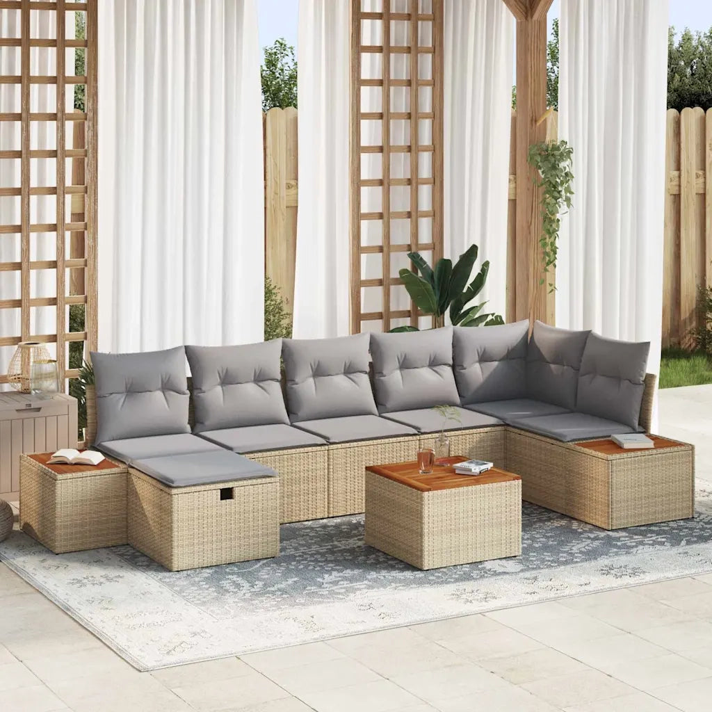 Set Divano da Giardino con cuscino 8 pcs Beige Poly Rattan 3360979