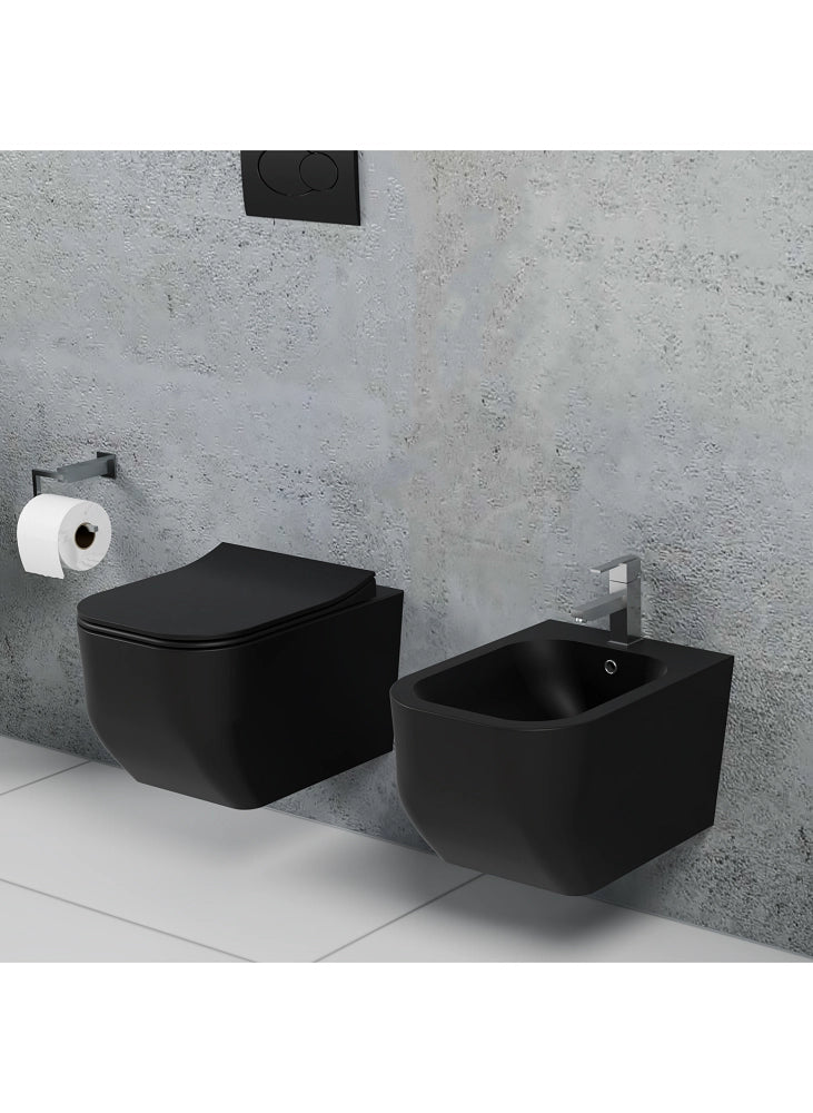 Coppia di sanitari wc e bidet sospesi ceramica nera SICENA SQUARED