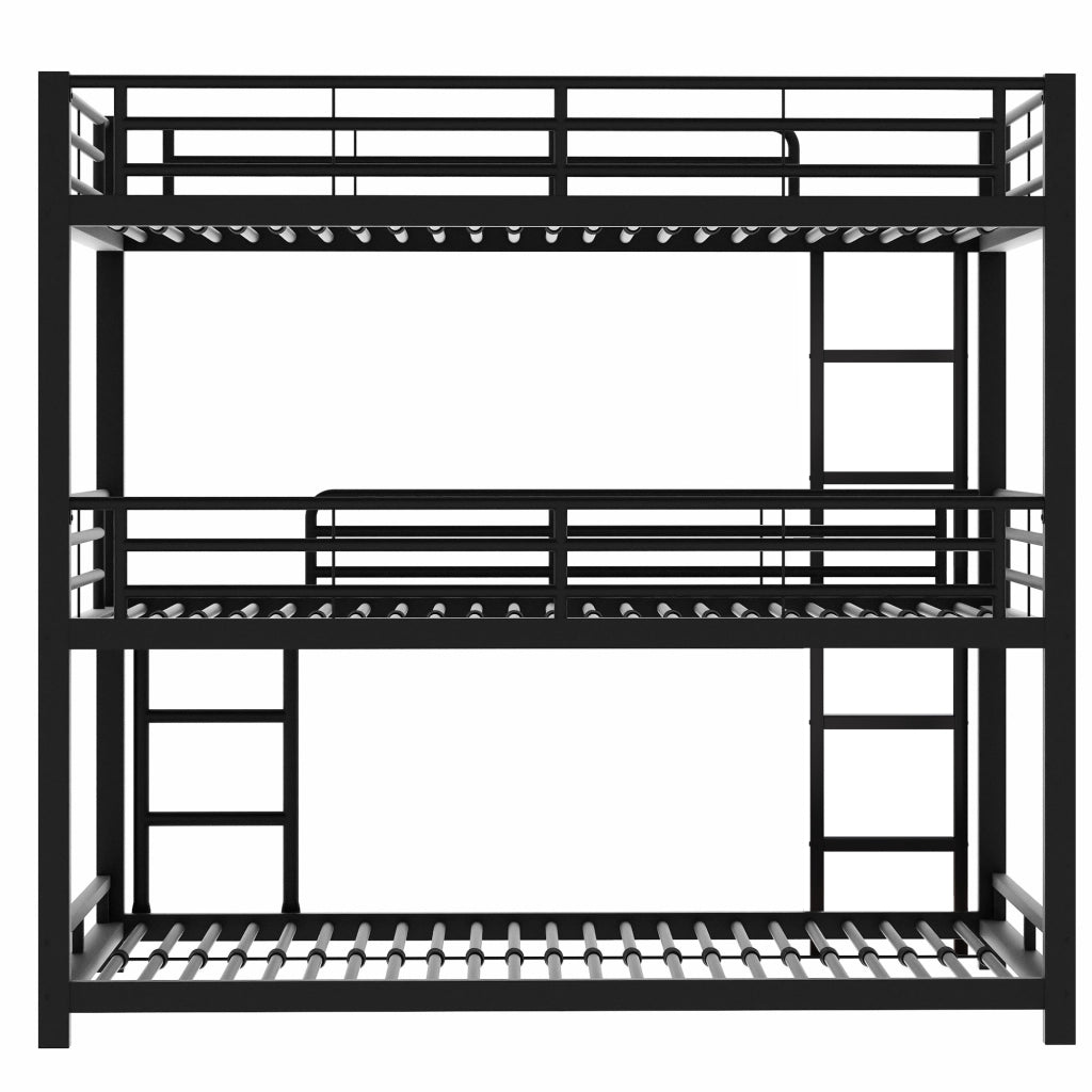 Letto a castello a tre piani 90×200 cm in metallo nero, struttura in acciaio robusta per bambini, ragazzi e adulti, senza materasso