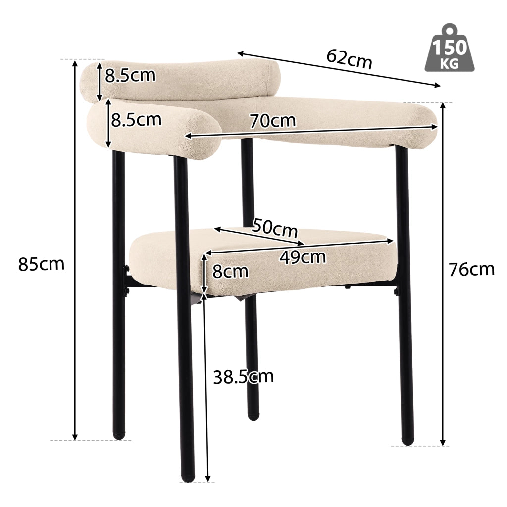 Set tavolo da pranzo e sedie con 1 tavolo e 6 sedie, gambe in metallo, in velluto beige e bianco