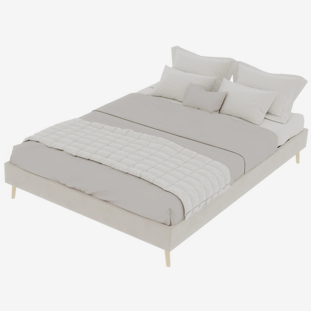Letto imbottito 140 × 200 cm matrimoniale, senza materasso, in velluto olandese e metallo, beige, montaggio facile