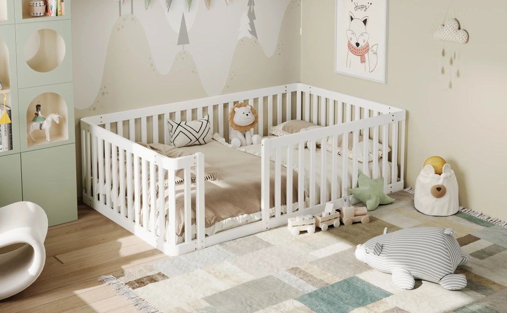 Letto in legno 90x200 cm con sponda, bianco