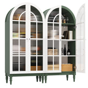 Vetrina ad arco con ante doppie in vetro rigato e tre ripiani in MDF verde 76 × 38.5 × 165 cm