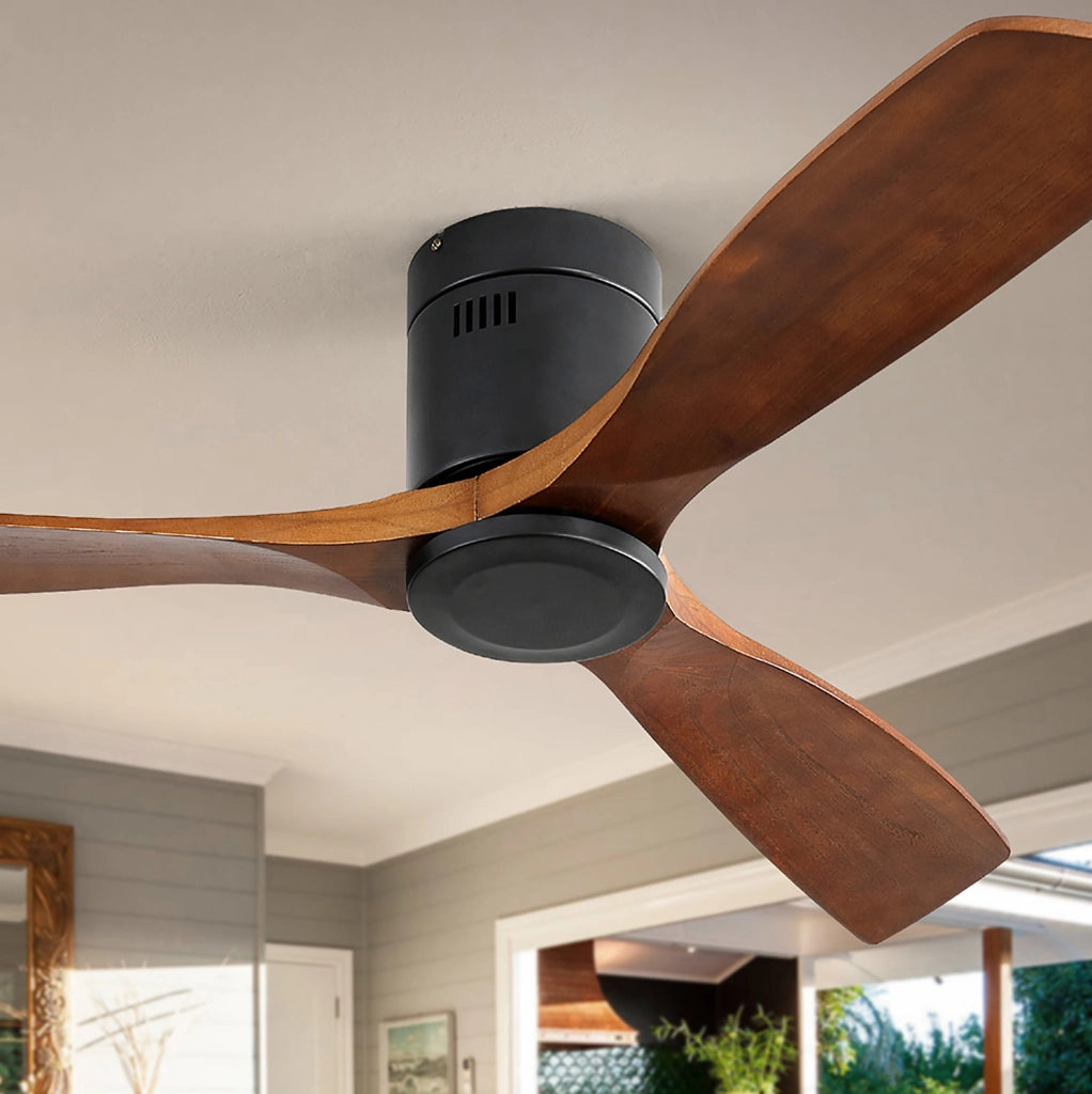 Ventilatore da soffitto 132 cm a 3 pale in legno massello nero con telecomando