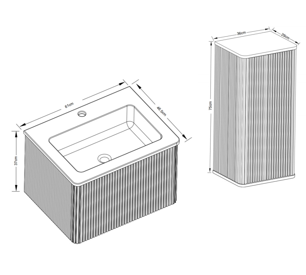 Mobile bagno sospeso con lavabo e colonna laterale bianco in MDF e compensato con lavabo in solid surface