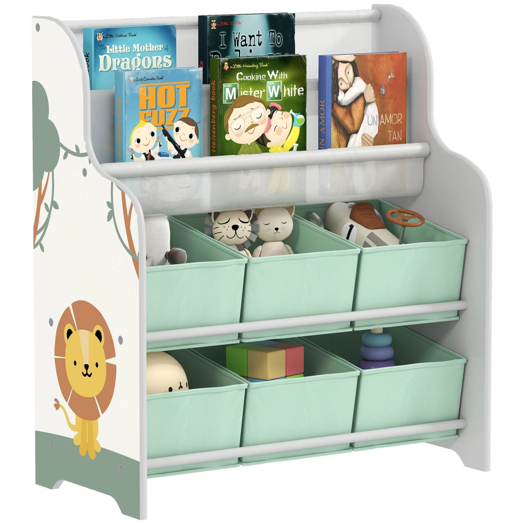 Cassettiera per bambini con 6 cassetti e scaffale ¨C zephmum ¨C 63x30x71 cm, verde
