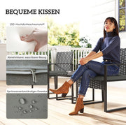 Set da giardino in rattan 3 pezzi con 2 poltrone e tavolino, cuscini sfoderabili grigio scuro