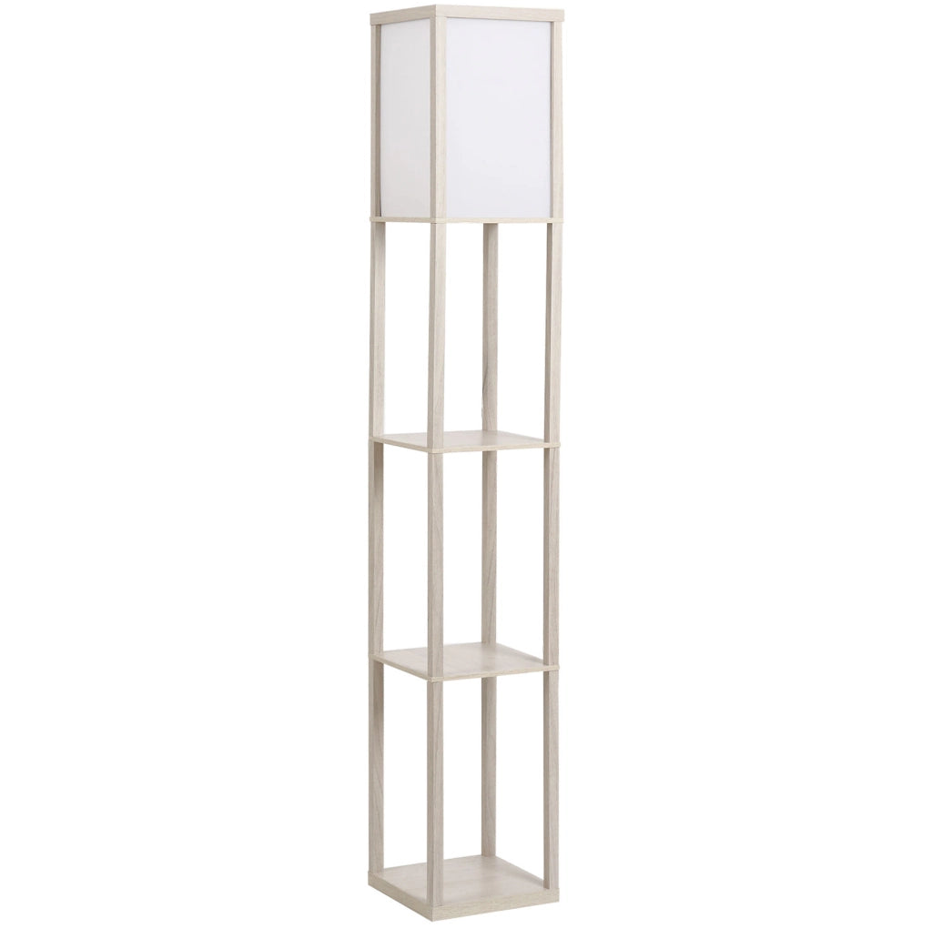 Lampada da Terra con 3 Ripiani in MDF E1 e Acrilico, 26x26x160 cm, Portalampada E27, Colore Quercia e Bianco