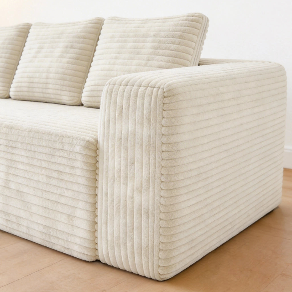 Divano modulare a L con chaise longue reversibile in velluto a coste beige