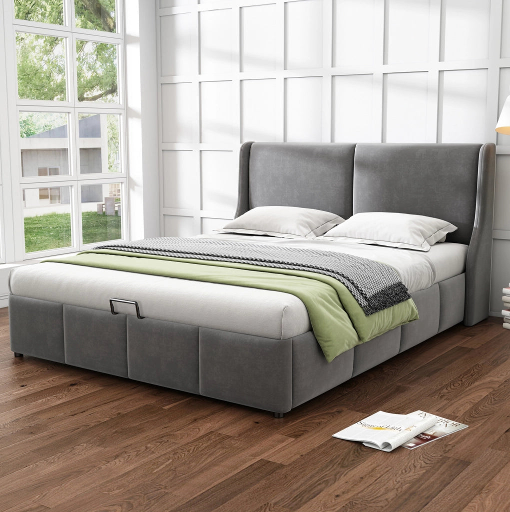 Letto matrimoniale imbottito contenitore 140 x 200 cm grigio