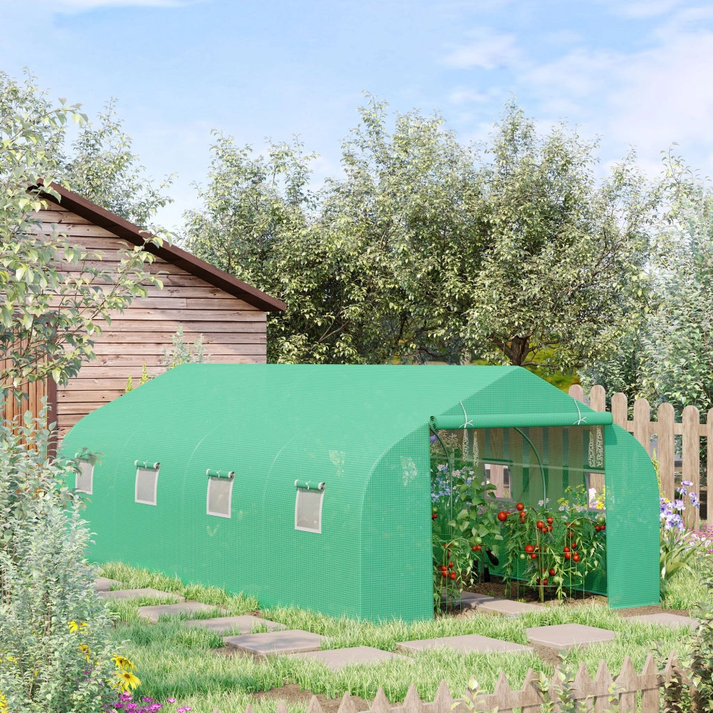 Serra per pomodori con tetto a due falde, 600x300x200 cm, in alluminio, colore verde, per giardino e cura delle piante.