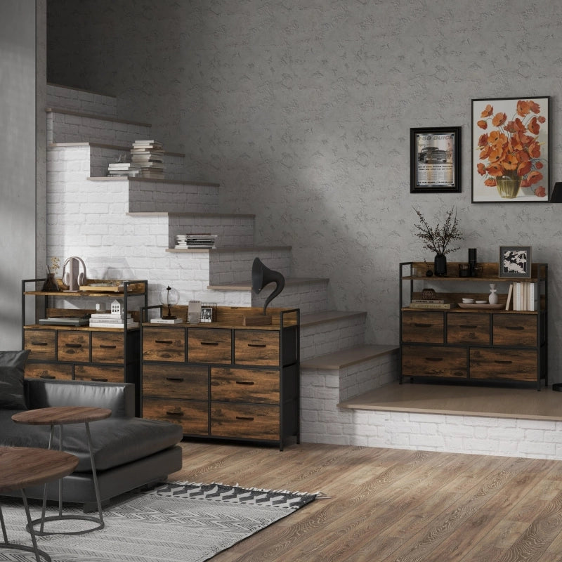 Cassettiera con 7 cassetti in tessuto, antiribaltamento, armadietti contenitore, credenza in MDF, marrone
