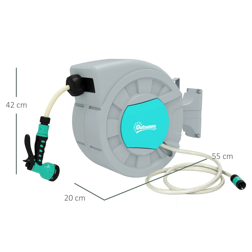 Avvolgitubo Automatico a Parete e Portatile Lunghezza 25+2 m con Sistema di Blocco e 7 Getti Grigio