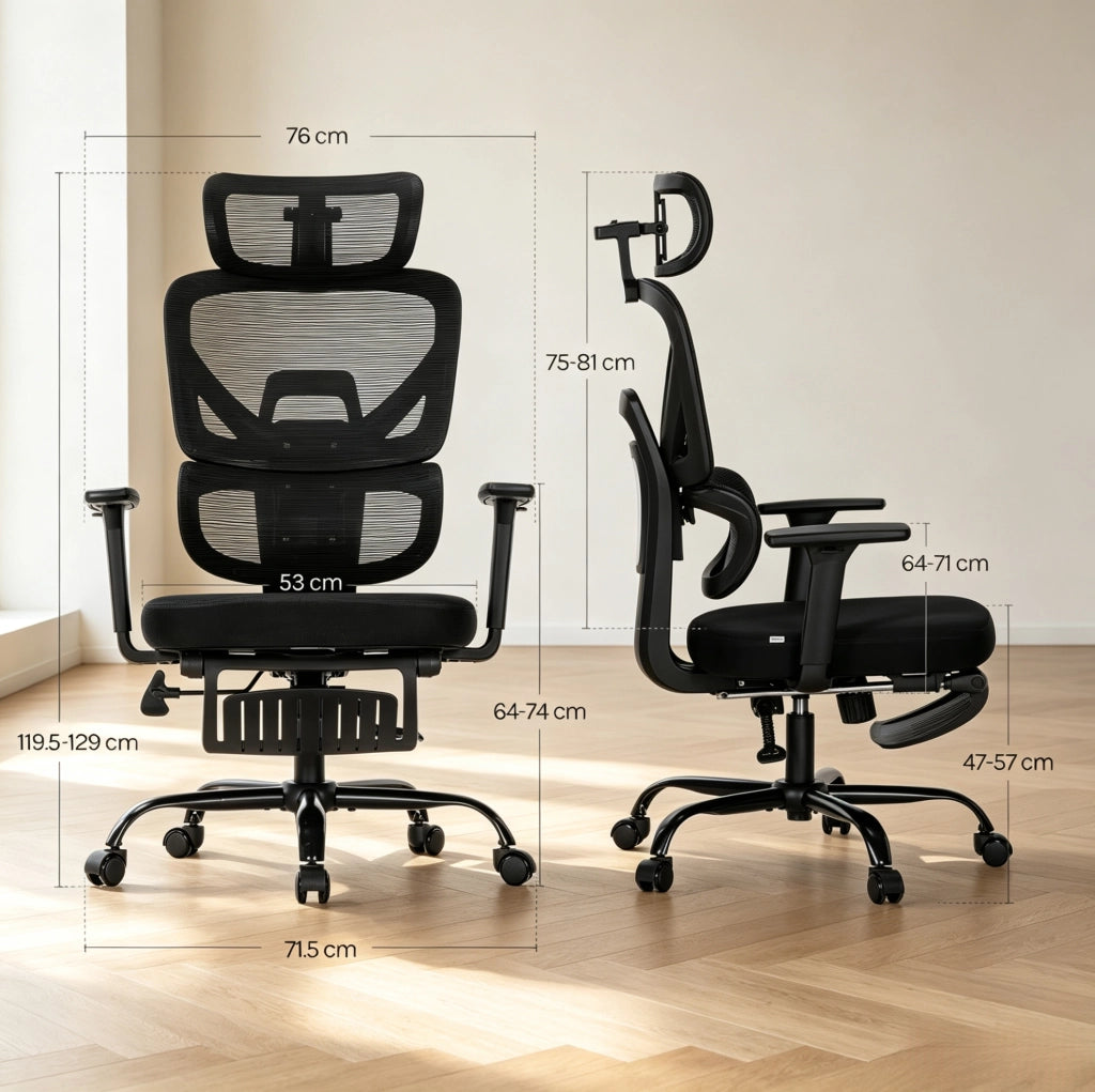 Sedia da ufficio ergonomica nera con poggiapiedi regolabile