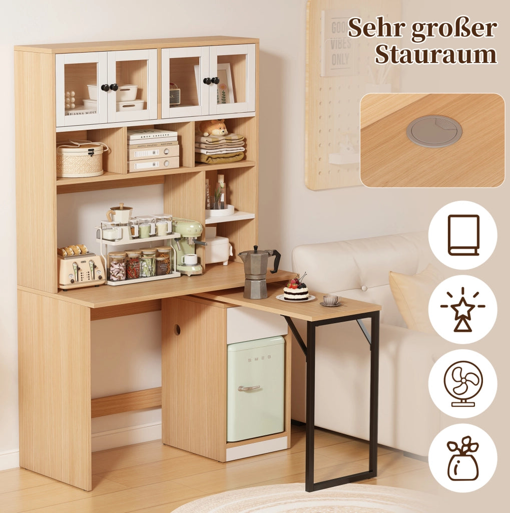 Scrivania girevole con colonna in MDF, bianco naturale, 180 cm