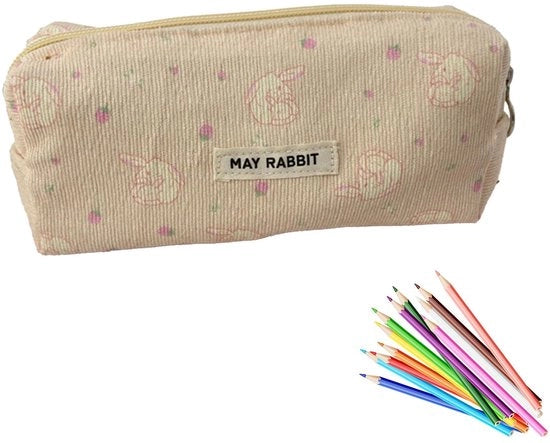 Etui per ragazze - borsa per adolescenti, etui in corduroy, etui essenziale per lo studio, etui portatile per adulti, stile etui (rosa di ciliegio)