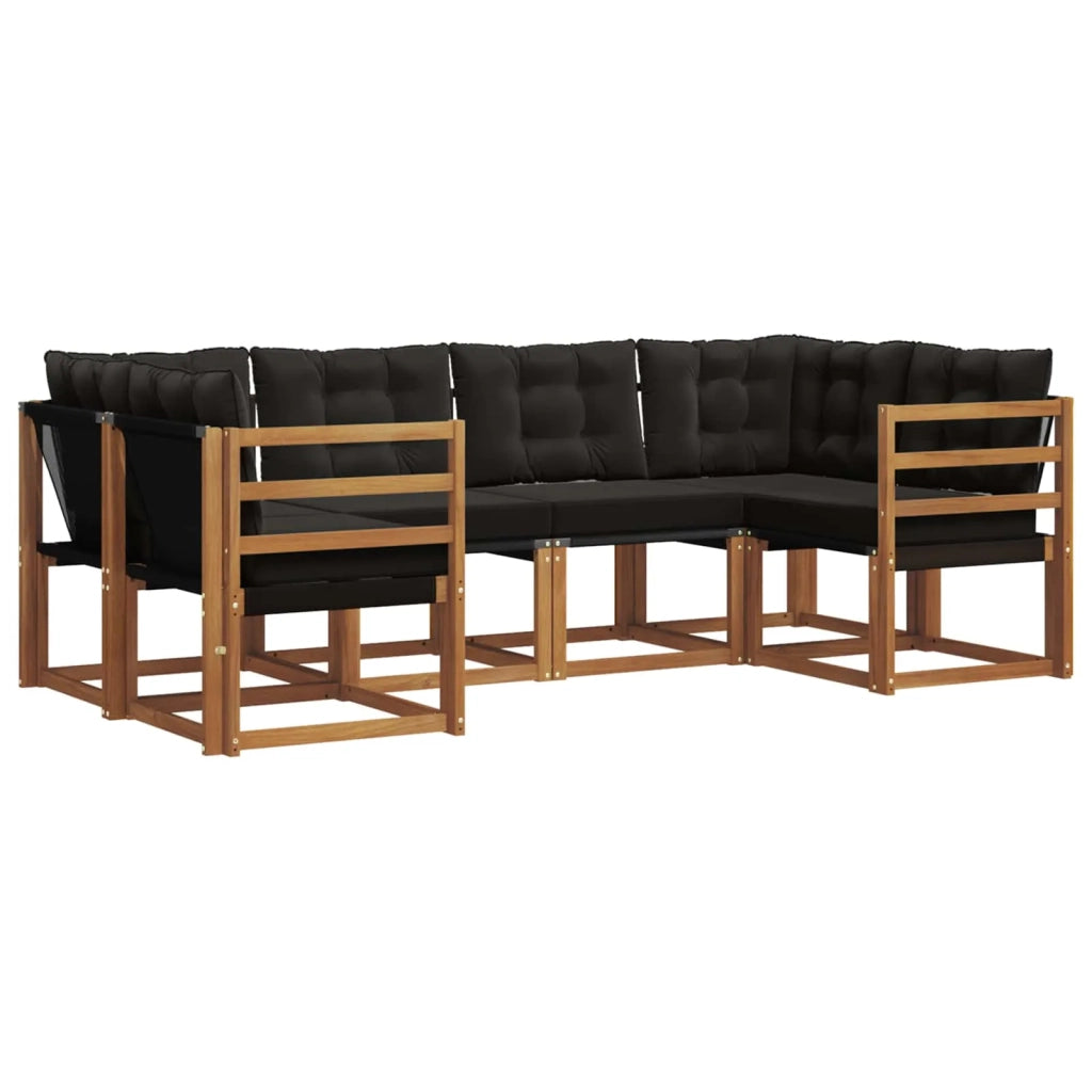 Set di divani da esterno con cuscino 6 pcs Naturale e Nero 3368991