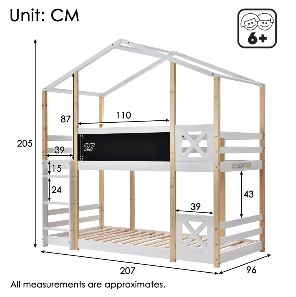 Letto a castello per bambini Yeavio 90x200 cm in legno di pino naturale e MDF con scala e rete a doghe
