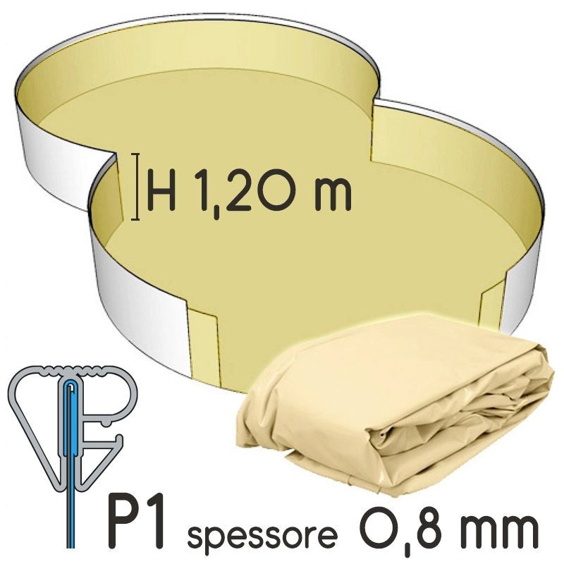 Liner Per Piscina A Forma Di Otto 6,50 X 4,20 H.1,50 M Sabbia - Attacco P3 - Spessore 0,80 Mm Tipo attacco: P1, Altezza: 1.20 m, Colore: Sabbia