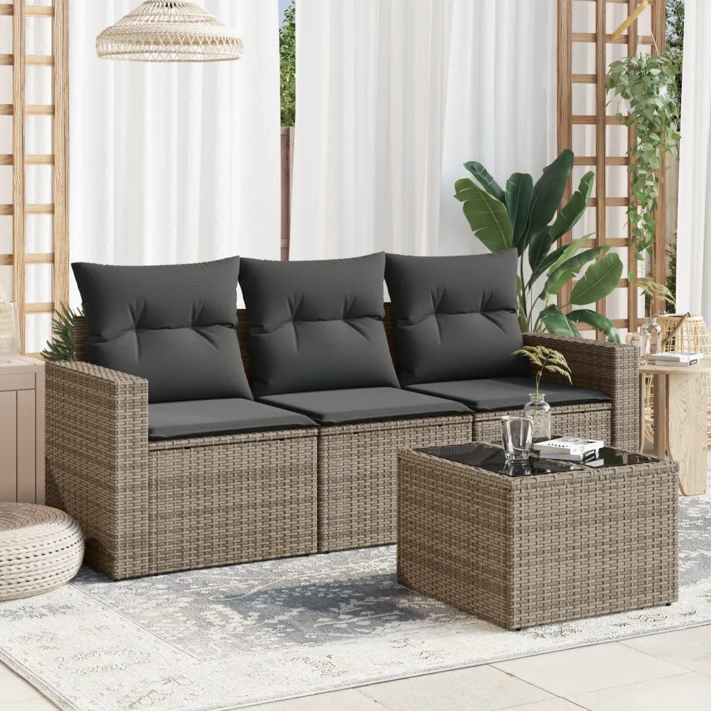 Set Divani da Giardino 4 pz | Set Salotto da Giardino con Cuscini in Polyrattan Grigio