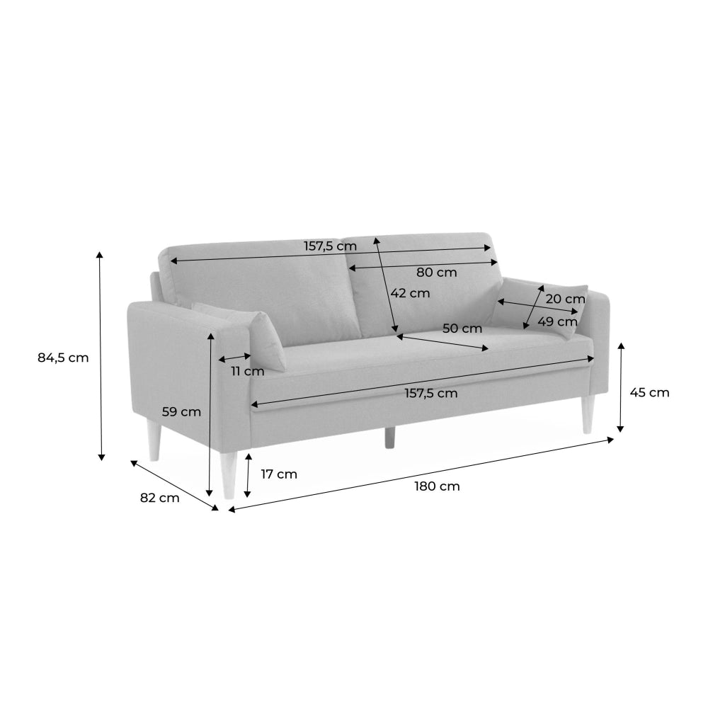 Divano in legno di hevea e ciniglia, 3 posti, beige