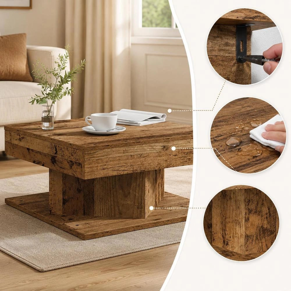 Rustic Wood Look Coffee Table, 55x55x30 Cm Engineered Wood, Sturdy Top With Storage Space, Living Room Sofa Side Table, Square End Table For Home Decor