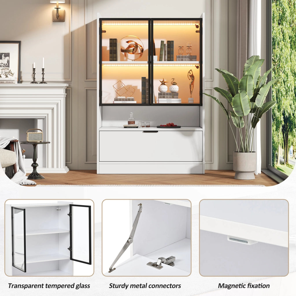 Vetrina con ante in vetro e LED RGB controllabile tramite app bianca opaca 80 × 35 × 120 cm