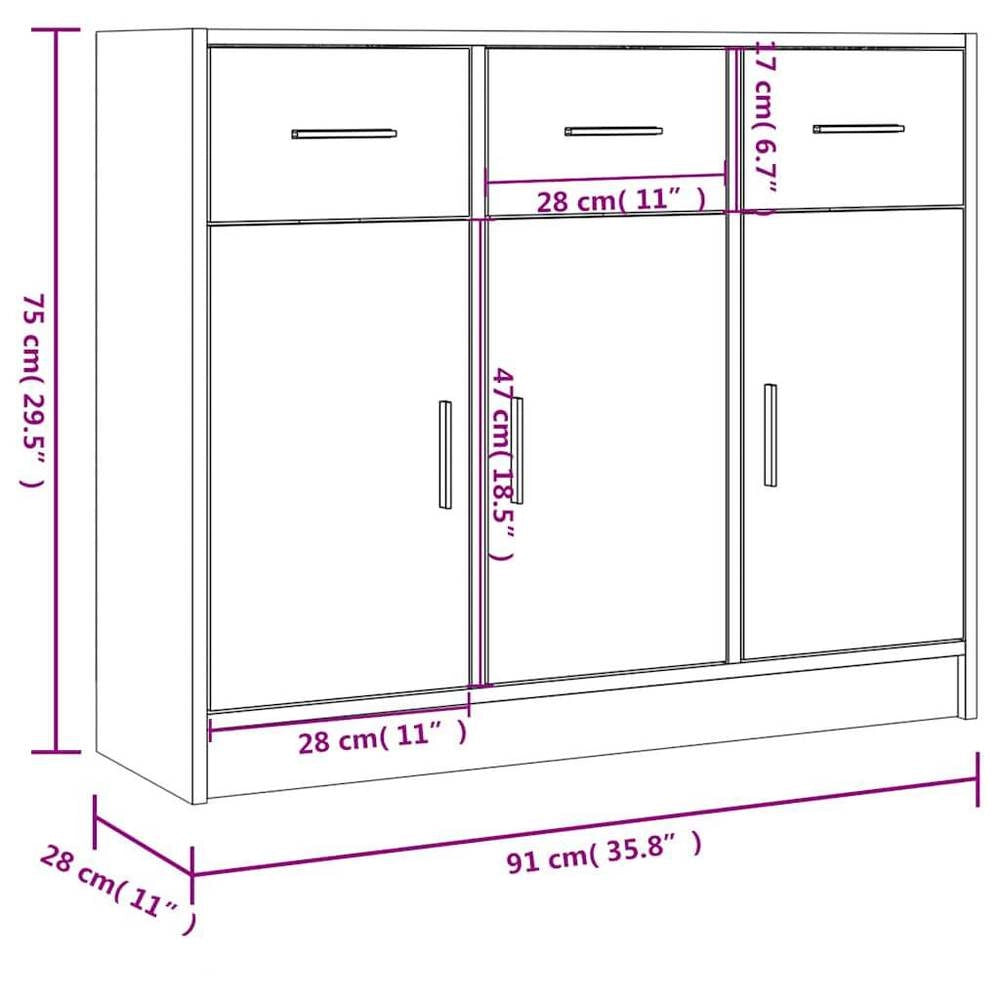 Sideboard Concrete Grey 91x28x75 Cm Wood-based Material