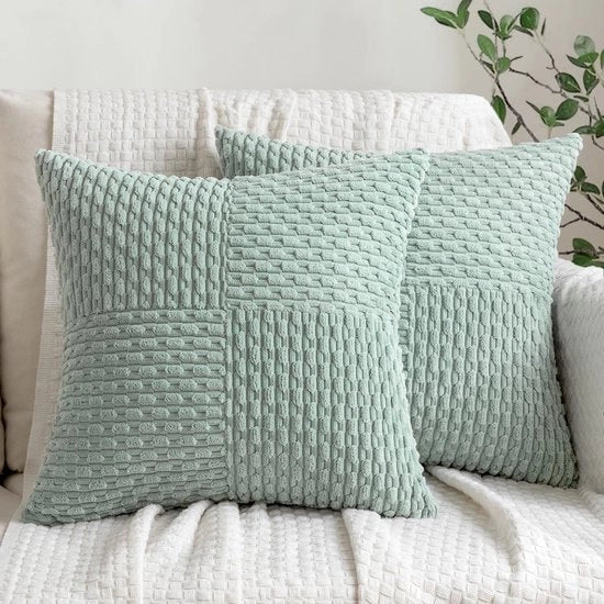 Set di cuscini di corduroy a patchwork - 2 pezzi - Verde - 50 x 50 cm