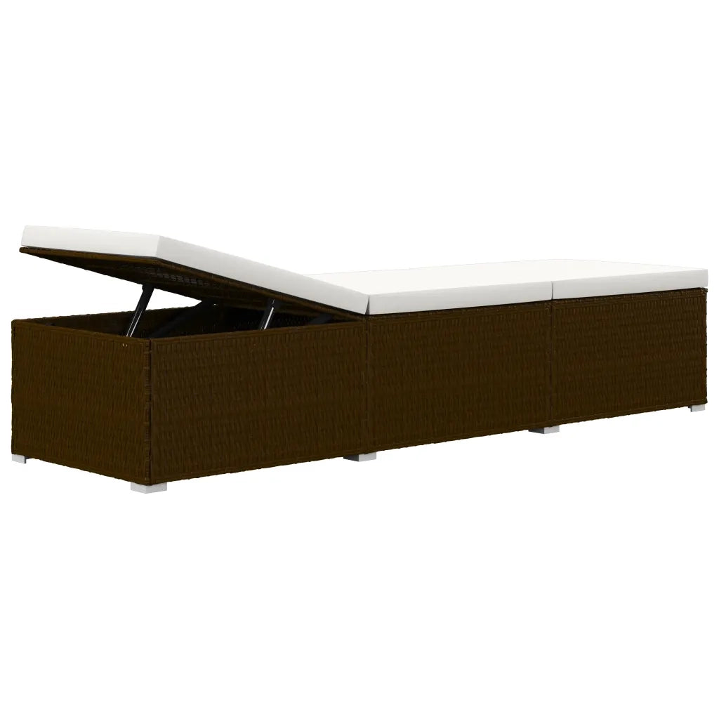 Lettini Prendisole con Tavolino 3 pz-Set di 3 Lettini per esterni in Polyrattan Marrone