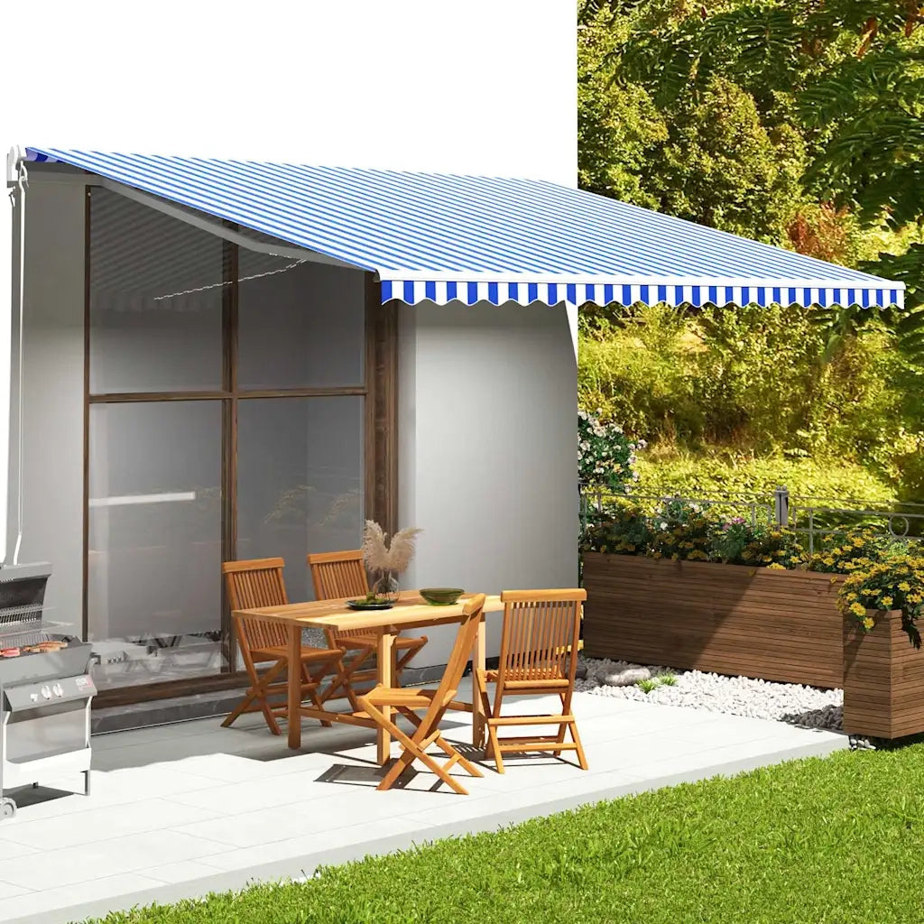 Tessuto di Ricambio per Tenda da Sole-Ricambio telo per tenda da sole Blu e Bianco 5x3,5 m