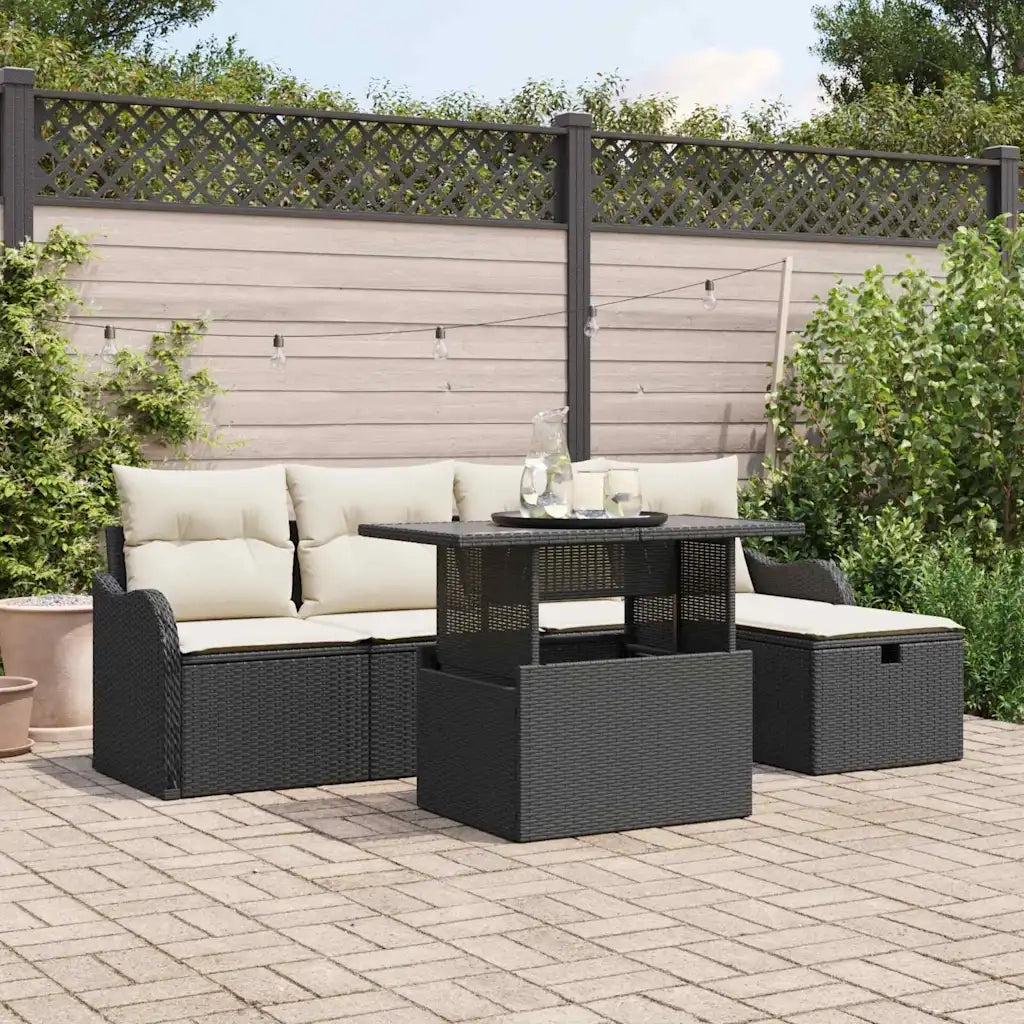 Set Divano da Giardino con cuscino 6 pcs Nero Poly Rattan 3361036
